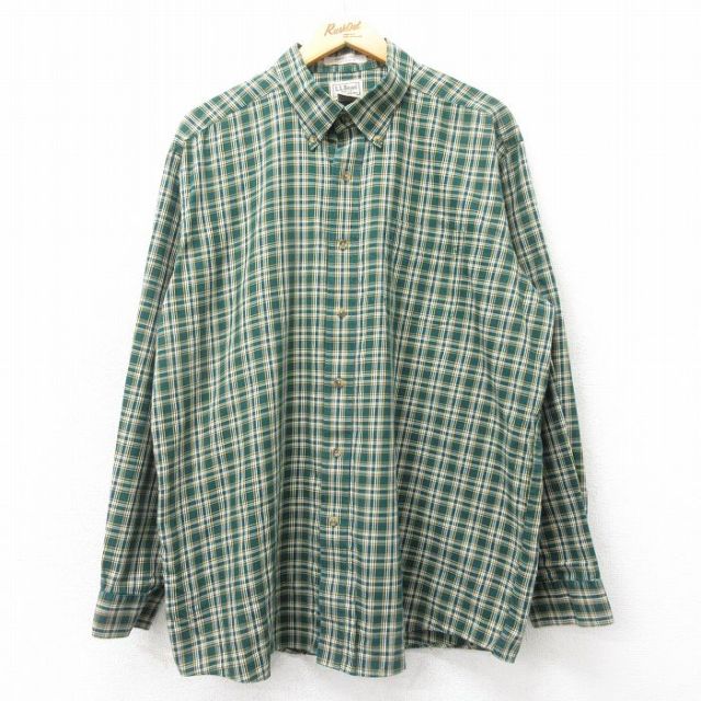 XL★古着 エルエルビーン LLBEAN 長袖 ブランド シャツ メンズ 00年代 00s コットン ボタンダウン 緑他 グリーン チェック 25apr02 中古 トップス