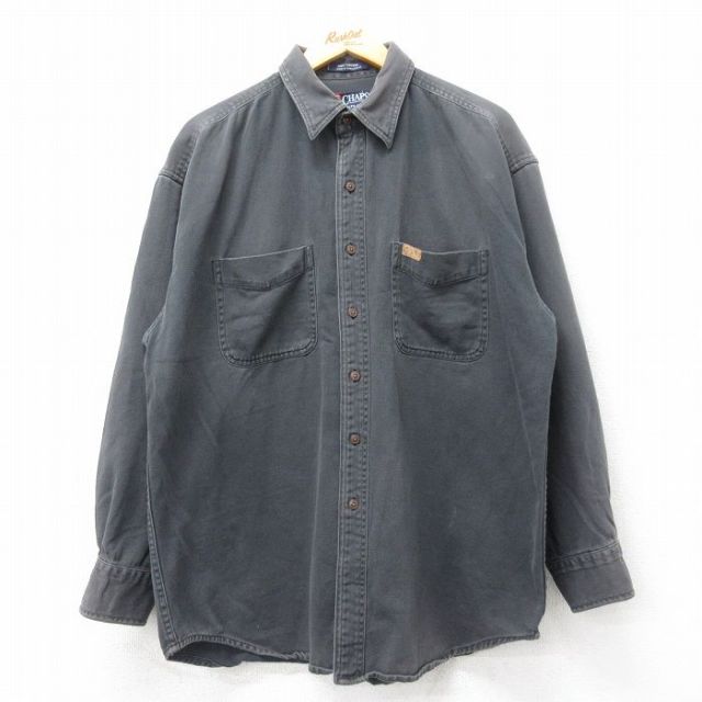XL★古着 ラルフローレン Ralph Lauren チャップス 長袖 ブランド シャツ メンズ 90年代 90s コットン 黒 ブラック 25apr02 中古 トップス