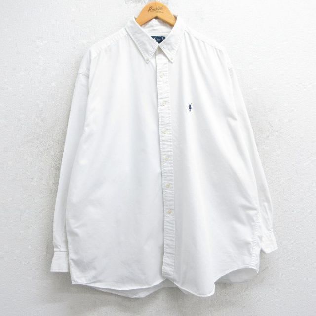 XL★古着 ラルフローレン Ralph Lauren 長袖 ブランド シャツ メンズ 90年代 90s ワンポイントロゴ BLAKE 大きいサイズ ロング丈 コットン ボタンダウン 白 ホワイト 25apr03 中古 トップス