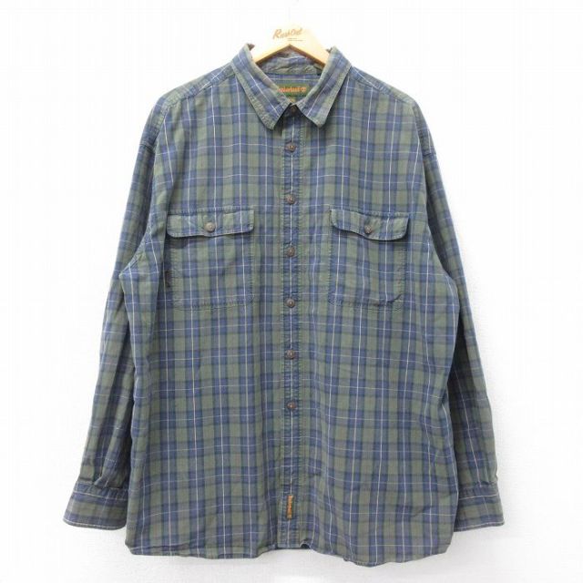 【50%OFF】XL★古着 ティンバーランド 長袖 ブランド シャツ メンズ 00年代 00s 大きいサイズ ロング丈 コットン 緑他 グリーン チェック 25apr09 中古 トップス