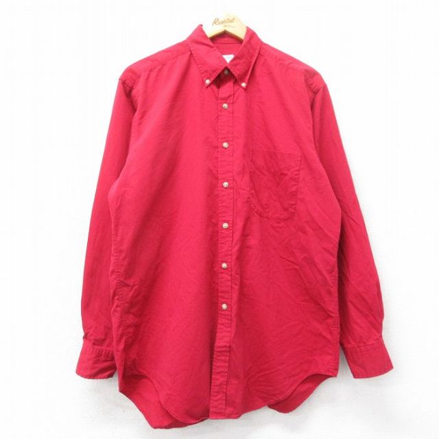 L★古着 ブルックスブラザーズ BROOKS BROTHERS 長袖 ブランド シャツ メンズ ロング丈 コットン ボタンダウン 赤 レッド 25apr09 中古 トップス