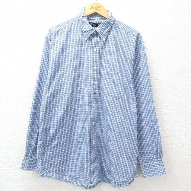 XL★古着 ブルックスブラザーズ BROOKS BROTHERS 長袖 ブランド シャツ メンズ ロング丈 ボタンダウン 紺他 ネイビー チェック 25apr09 中古 トップス