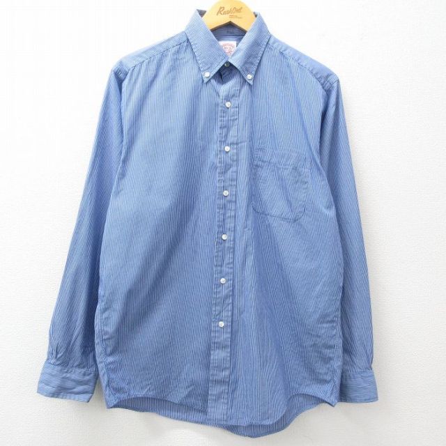 L★古着 ブルックスブラザーズ BROOKS BROTHERS 長袖 ブランド シャツ メンズ コットン ボタンダウン 紺他 ネイビー チェック 25apr09 中古 トップス