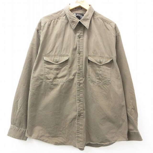 XL★古着 エディーバウアー 長袖 ブランド シャツ メンズ 大きいサイズ コットン 緑系 グリーン 25apr09 中古 トップス