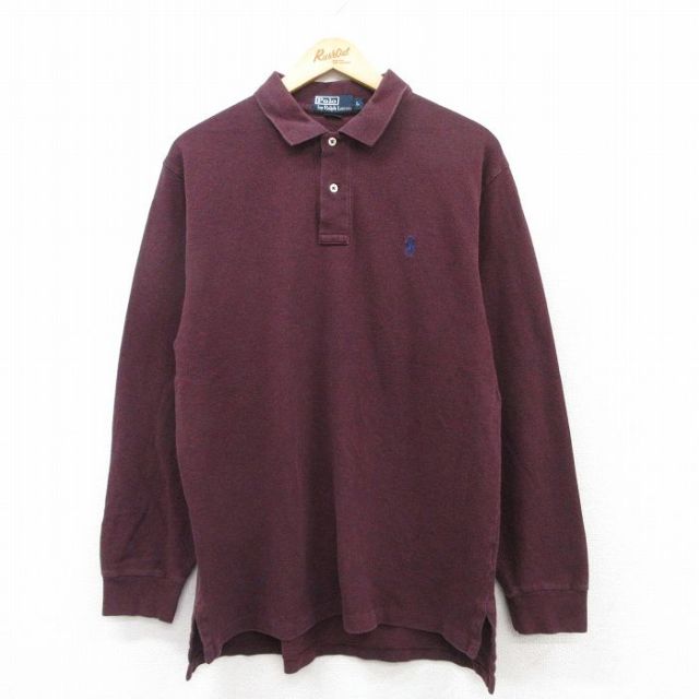 L★古着 ラルフローレン Ralph Lauren 長袖 ブランド ポロ シャツ メンズ 90年代 90s ワンポイントロゴ 鹿の子 コットン 紫系 パープル 25apr09 中古 トップス