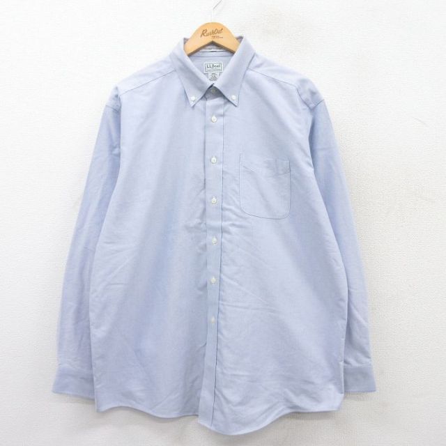 XL★古着エルエルビーン 長袖 ブランド シャツ メンズ 00年代 00s 大きいサイズ ロング丈 コットン ボタンダウン 薄紺 ネイビー 25apr09 中古 トップス