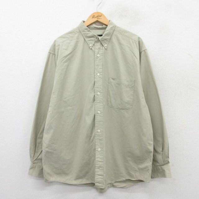 XL★古着 エディーバウアー 長袖 ブランド シャツ メンズ 00年代 00s 大きいサイズ ロング丈 コットン ボタンダウン 緑系 グリーン 25apr09 中古 トップス