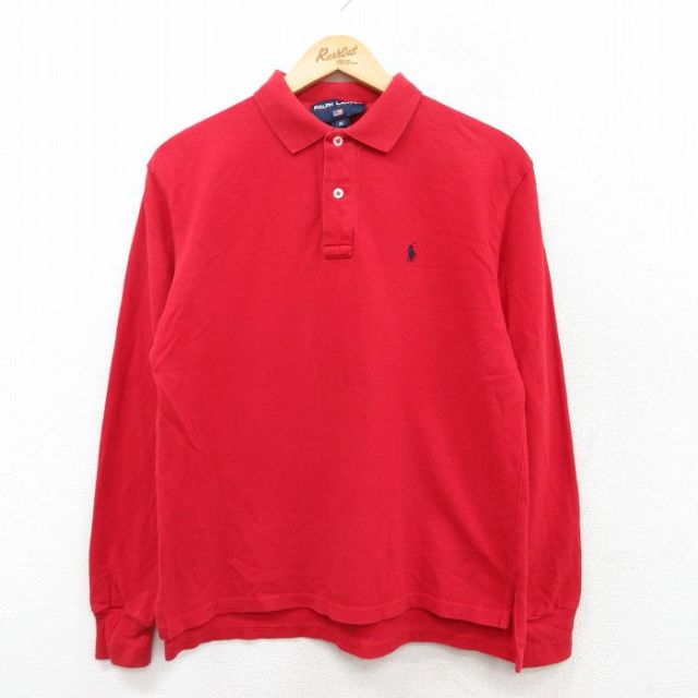 M★古着 ラルフローレン Ralph Lauren ポロスポーツ 長袖 ブランド ポロ シャツ メンズ ワンポイントロゴ コットン 赤 レッド 25apr09 中古 トップス