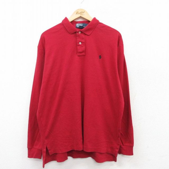 XL★古着 ラルフローレン Ralph Lauren 長袖 ブランド ポロ シャツ メンズ 90年代 90s ワンポイントロゴ コットン 赤 レッド 25apr09 中古 トップス