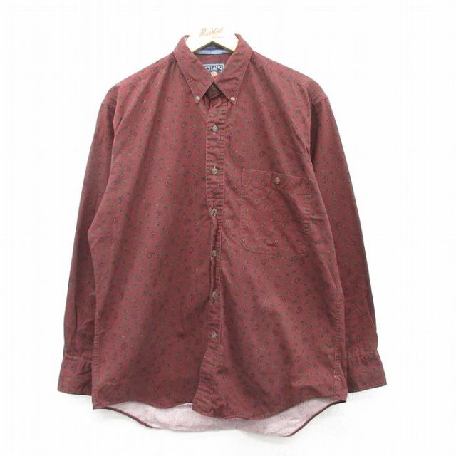 XL★古着 ラルフローレン Ralph Lauren チャップス 長袖 ブランド シャツ メンズ 80年代 80s ペイズリー柄 コットン ボタンダウン エンジ系他 25apr10 中古 トップス
