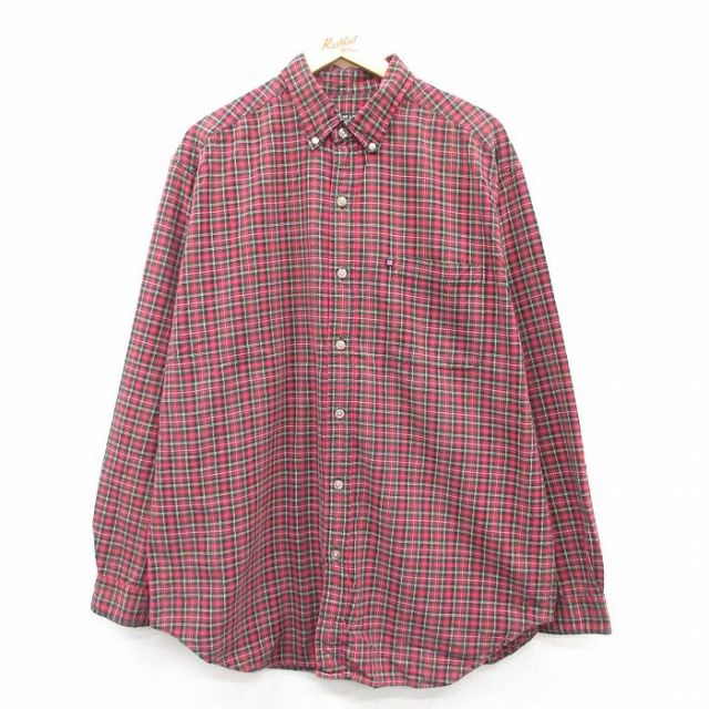 XL★古着 ラルフローレン Ralph Lauren ポロジーンズ 長袖 ブランド シャツ メンズ 00年代 00s 大きいサイズ ロング丈 コットン ボタンダウン 赤他 レッド チェック 25apr10 中古 トップス
