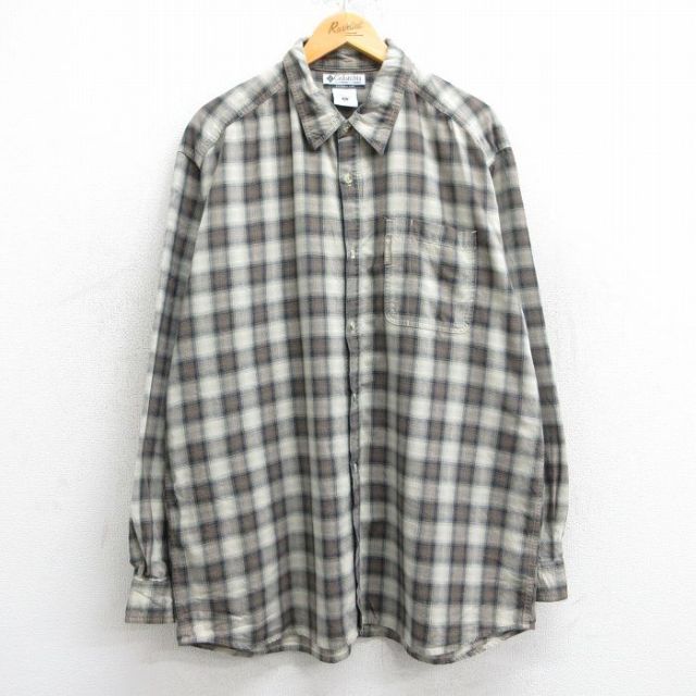 XL★古着 コロンビア COLUMBIA 長袖 ブランド シャツ メンズ 00年代 00s 大きいサイズ ロング丈 ベージュ他 カーキ チェック 25apr11 中古 トップス