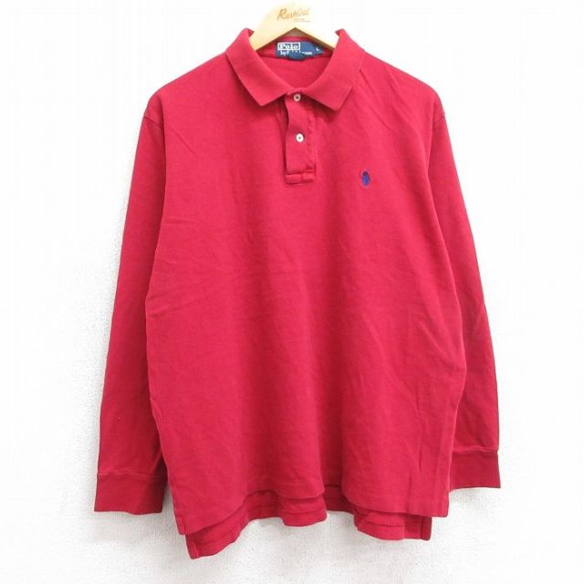 【50%OFF】L★古着 ラルフローレン Ralph Lauren 長袖 ブランド ポロ シャツ メンズ 90年代 90s ワンポイントロゴ コットン 鹿の子 赤 レッド 25apr11 中古 トップス