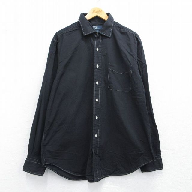 【20%OFF】XL★古着 ラルフローレン Ralph Lauren 長袖 ブランド シャツ メンズ 90年代 90s PHILIP 大きいサイズ コットン 黒 ブラック 25apr18 中古 トップス