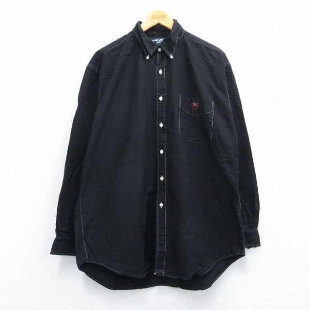 XL★古着 ラルフローレン Ralph Lauren ゴルフ 長袖 ブランド シャツ メンズ 90年代 90s TILDEN 大きいサイズ コットン ボタンダウン 黒 ブラック 25apr18 中古 トップス