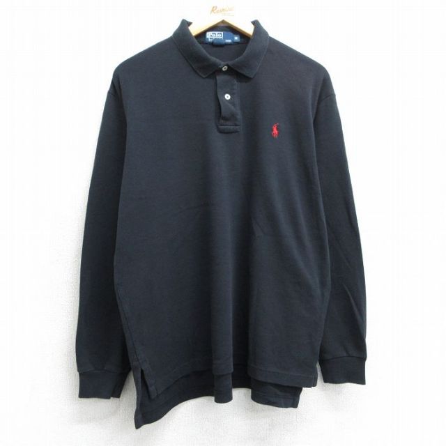L★古着 ラルフローレン Ralph Lauren 長袖 ブランド ポロ シャツ メンズ 90年代 90s ワンポイントロゴ コットン 黒 ブラック 25apr18 中古 トップス