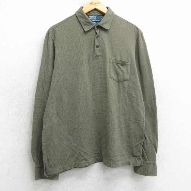 M★古着 ラルフローレン Ralph Lauren 長袖 ブランド ポロ シャツ メンズ 90年代 90s 千鳥格子 コットン 濃緑他 グリーン 25apr18 中古 トップス