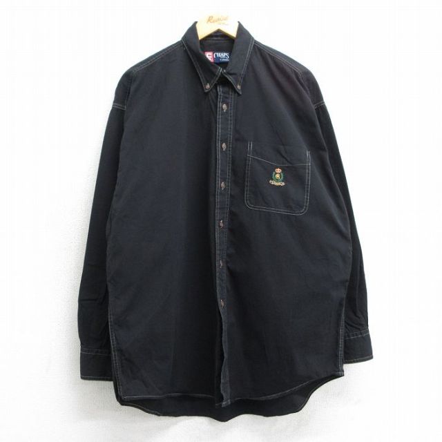 XL★古着 ラルフローレン Ralph Lauren チャップス 長袖 ブランド シャツ メンズ 90年代 90s ワンポイントロゴ 大きいサイズ コットン ボタンダウン 黒 ブラック 25apr18 中古 トップス