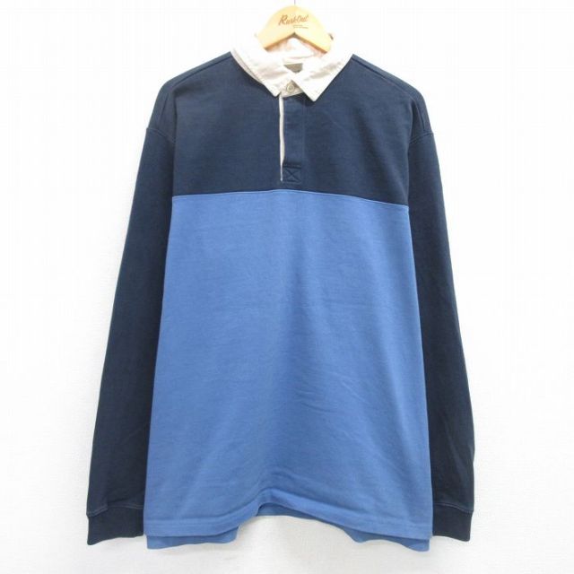 XL★古着 エルエルビーン LLBEAN 長袖 ブランド ラガー シャツ メンズ 00年代 00s ツートンカラー 大きいサイズ コットン 紺他 ネイビー 25apr26 中古 トップス