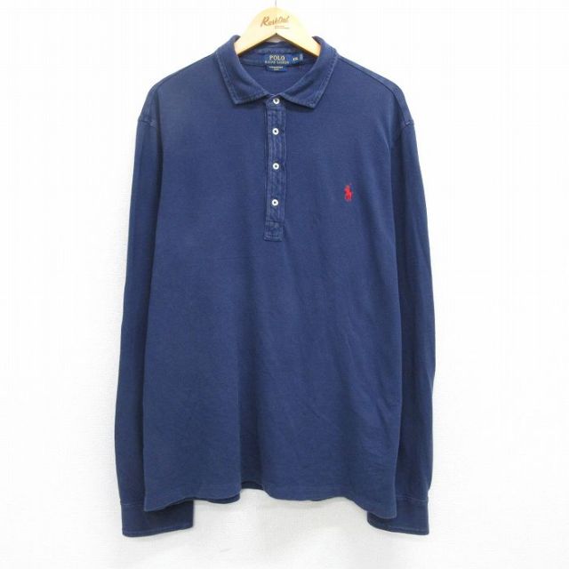 XL★古着 ラルフローレン Ralph Lauren 長袖 ブランド シャツ メンズ ワンポイントロゴ 大きいサイズ 紺 ネイビー 25apr26 中古 トップス