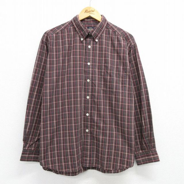 XL★古着 ドッカーズ 長袖 ブランド シャツ メンズ コットン ボタンダウン 茶他 ブラウン チェック 25apr26 中古 トップス