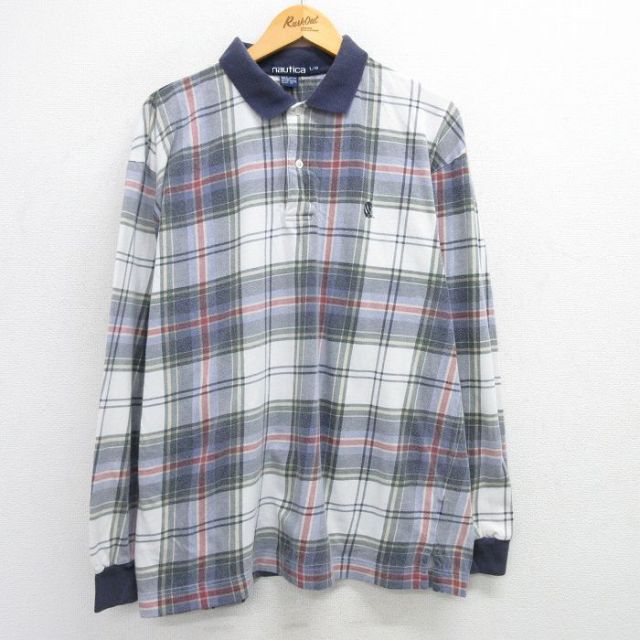 【50%OFF】ノーティカ 90s 長袖ポロシャツ ワンポイントロゴ ホワイトチェック XL | 古着