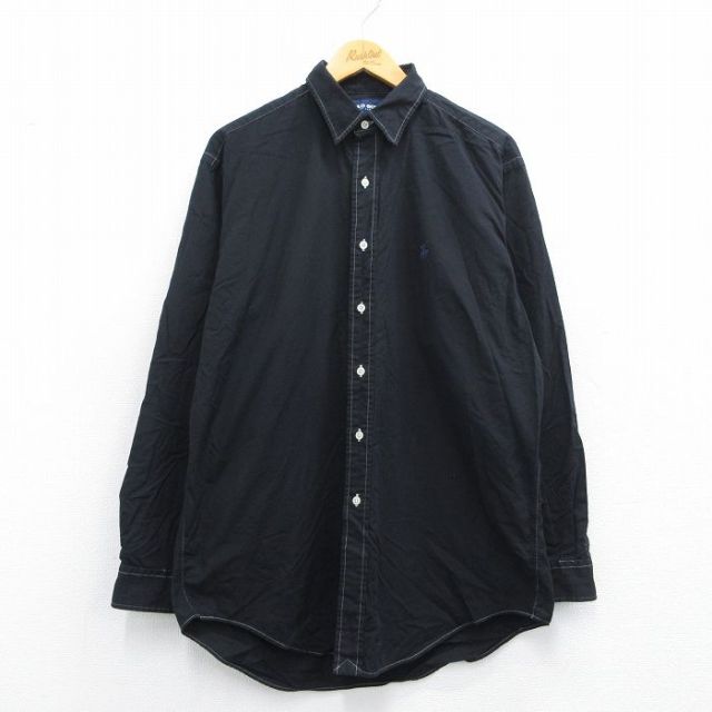 【50%OFF】XL★古着 ラルフローレン Ralph Lauren ポロゴルフ 長袖 ブランド シャツ メンズ 90年代 90s ワンポイントロゴ LOFTING コットン 黒 ブラック 25may10 中古 トップス