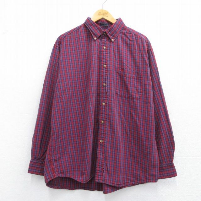 ドッカーズ 長袖シャツ ワンポイントロゴ レッドチェック XL | 古着