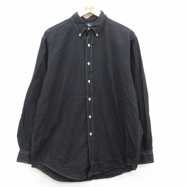 【20%OFF】XL★古着 ラルフローレン Ralph Lauren 長袖 ブランド シャツ メンズ 90年代 90s YARMOUTH 大きいサイズ コットン ボタンダウン 黒 ブラック 25may12 中古 トップス