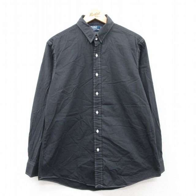 L★古着 ラルフローレン Ralph Lauren 長袖 ブランド シャツ メンズ 90年代 90s DOUGLAS TAB 黒 ブラック 25may12 中古 トップス