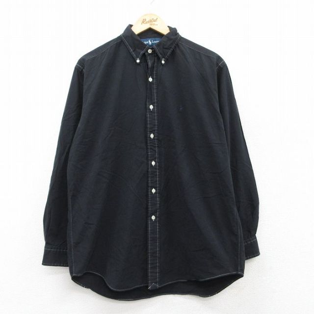 XL★古着 ラルフローレン Ralph Lauren 長袖 ブランド シャツ メンズ 90年代 90s ワンポイントロゴ BLAKE コットン ボタンダウン 黒 ブラック 25may12 中古 トップス