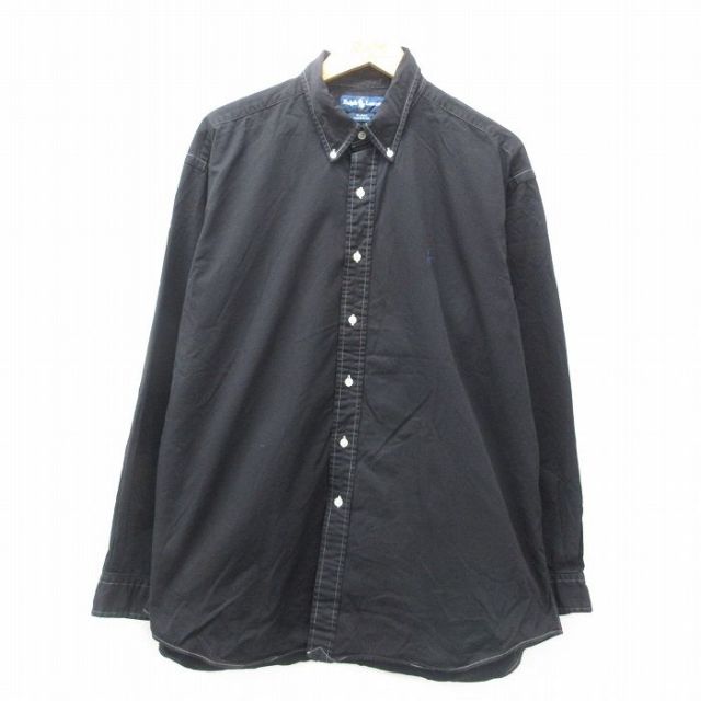 XL★古着 ラルフローレン Ralph Lauren 長袖 ブランド シャツ メンズ 90年代 90s ワンポイントロゴ BLAKE 大きいサイズ コットン ボタンダウン 黒 ブラック 25may12 中古 トップス