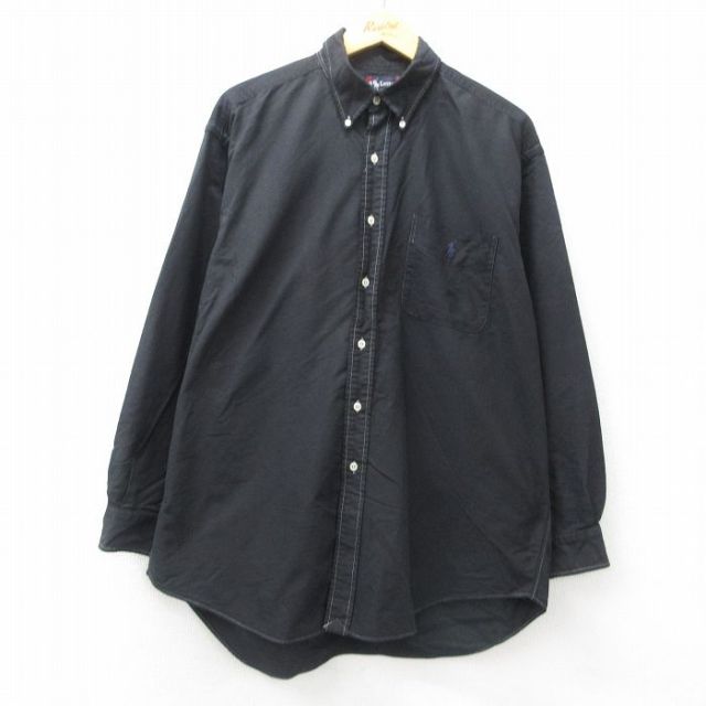 ラルフローレン 90s 長袖シャツ ワンポイントロゴ ブラック XL | 古着