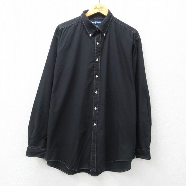 ラルフローレン 90s 長袖シャツ ワンポイントロゴ ブラック XL | 古着