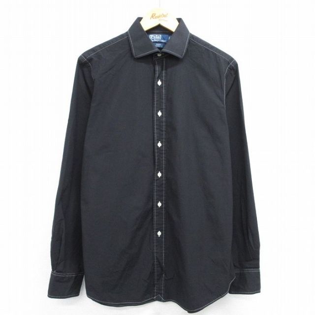 XL★古着 長袖 ブランド シャツ メンズ 90年代 90s REGENT コットン 黒 ブラック 25may14 中古 トップス