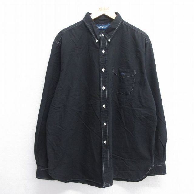 90s 長袖シャツ ワンポイントロゴ ブラック XL | 古着