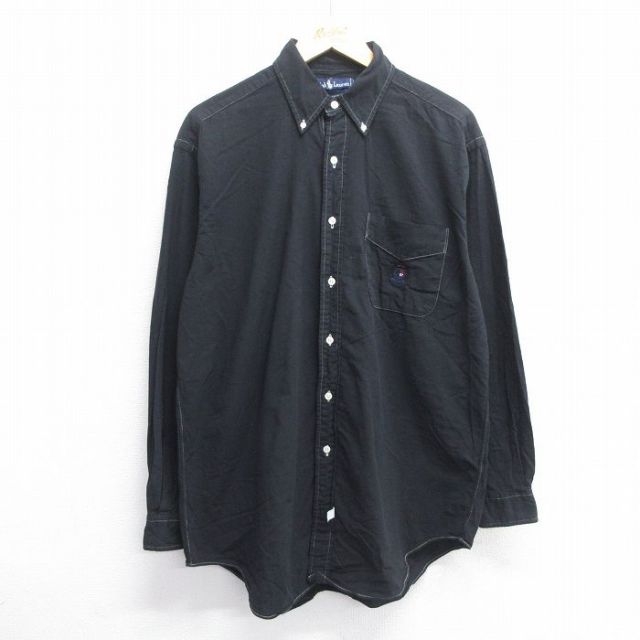 90s 長袖シャツ ワンポイントロゴ ブラック XL | 古着