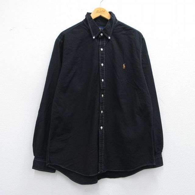 XL★古着 ラルフローレン Ralph Lauren 長袖 ブランド シャツ メンズ ワンポイントロゴ オックスフォード ボタンダウン 黒 ブラック 25may15 中古 トップス
