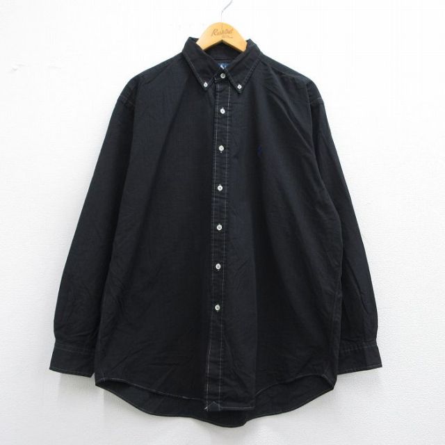 XL★古着 ラルフローレン Ralph Lauren 長袖 ブランド シャツ メンズ 90年代 90s ワンポイントロゴ BLAKE 大きいサイズ コットン ボタンダウン 黒 ブラック チェック 25may15 中古 トップス