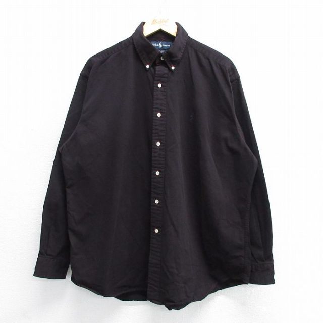 【50%OFF】XL★古着 ラルフローレン Ralph Lauren 長袖 ブランド シャツ メンズ 90年代 90s ワンポイントロゴ BLAKE 大きいサイズ コットン ボタンダウン 黒系 ブラック 25may16 中古 トップス