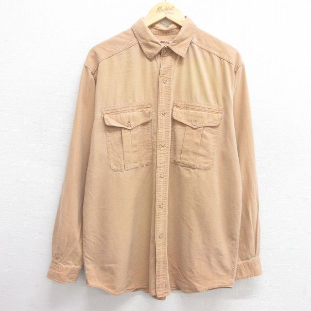 XL★古着 バナナリパブリック BANANA REPUBLIC 長袖 ブランド シャツ メンズ 80年代 80s ロング丈 コットン ベージュ カーキ 25may17 中古 トップス
