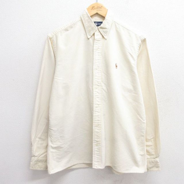 L★古着 ラルフローレン Ralph Lauren 長袖 ブランド シャツ メンズ 90年代 90s ワンポイントロゴ オックスフォード コットン ボタンダウン 黄他 イエロー ストライプ 25may17 中古 トップス