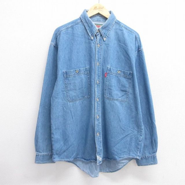 XL★古着 リーバイス Levis 長袖 ブランド シャツ メンズ 00年代 00s コットン ボタンダウン 紺 ネイビー デニム 25may17 中古 トップス