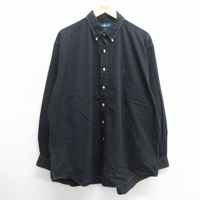 【20%OFF】XL★古着 ラルフローレン Ralph Lauren 長袖 ブランド シャツ メンズ 90年代 90s ワンポイントロゴ BLAKE コットン ボタンダウン 黒 ブラック 25may17 中古 トップス