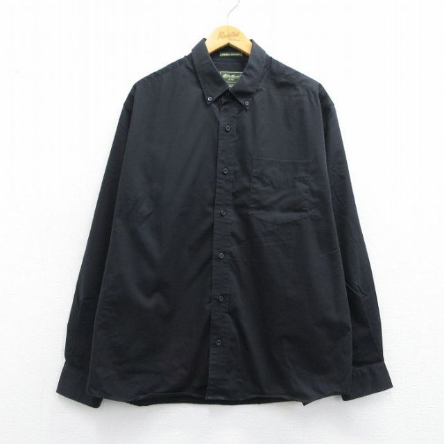 XL★古着 エディーバウアー 長袖 ブランド シャツ メンズ コットン ボタンダウン 黒 ブラック 25may17 中古 トップス