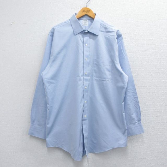 XL★古着 ブルックスブラザーズ BROOKS BROTHERS 長袖 ブランド シャツ メンズ ロング丈 コットン 薄紺 ネイビー 25may17 中古 トップス