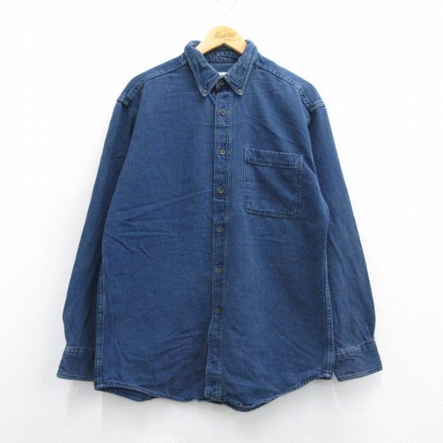 【20%OFF】L★古着 エルエルビーン LLBEAN 長袖 ブランド シャツ メンズ 80年代 80s ロング丈 紺 ネイビー 【spe】 25may17 中古 トップス