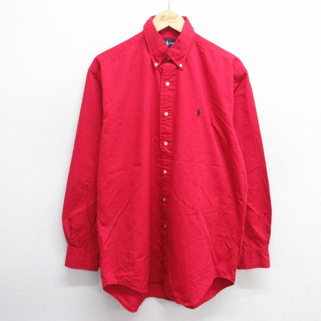 XL★古着 ラルフローレン Ralph Lauren 長袖 ブランド シャツ メンズ 90年代 90s ワンポイントロゴ BLAKE 大きいサイズ コットン ボタンダウン 赤 レッド 25may20 中古 トップス