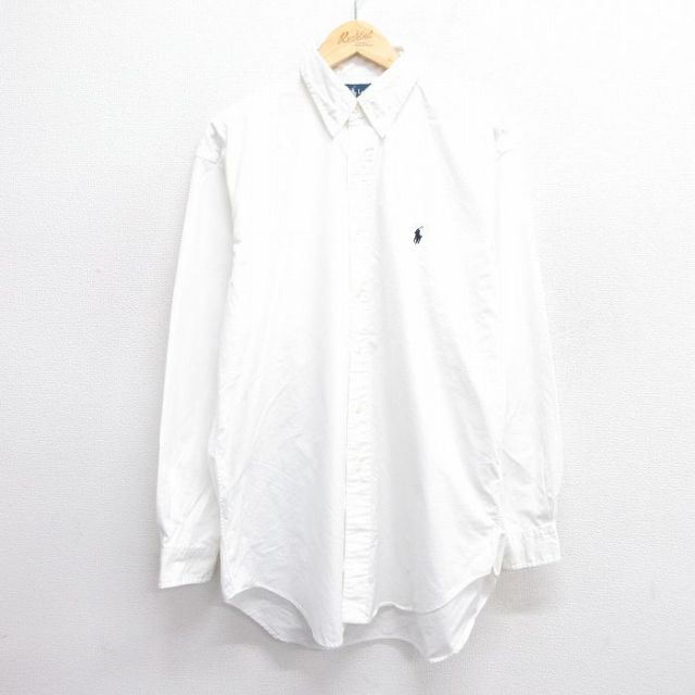 XL★古着 ラルフローレン Ralph Lauren 長袖 ブランド シャツ メンズ 90年代 90s ワンポイントロゴ BLAKE ロング丈 コットン ボタンダウン 白 ホワイト 25may20 中古 トップス