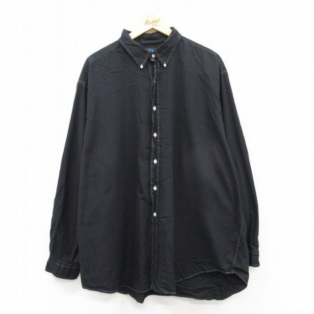 【50%OFF】XL★古着 ラルフローレン Ralph Lauren 長袖 ブランド シャツ メンズ 90年代 90s ワンポイントロゴ BLAKE 大きいサイズ コットン ボタンダウン 黒 ブラック 25may20 中古 トップス